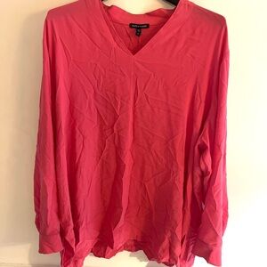 Eileen Fisher Women's 2X Silk  Blouse V-Neck Long Sleeve Lightweight Top Pink